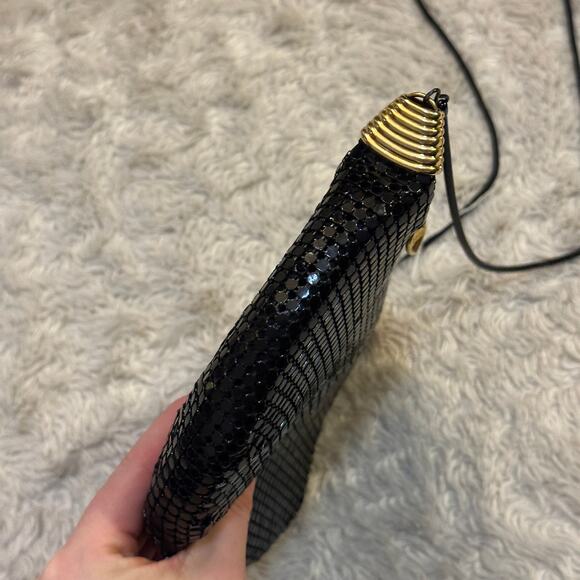 Vintage 80s Glam Black Metal Mesh Bow Purse Shoulder Handbag Chainmaille Gold - Picture 9 of 9